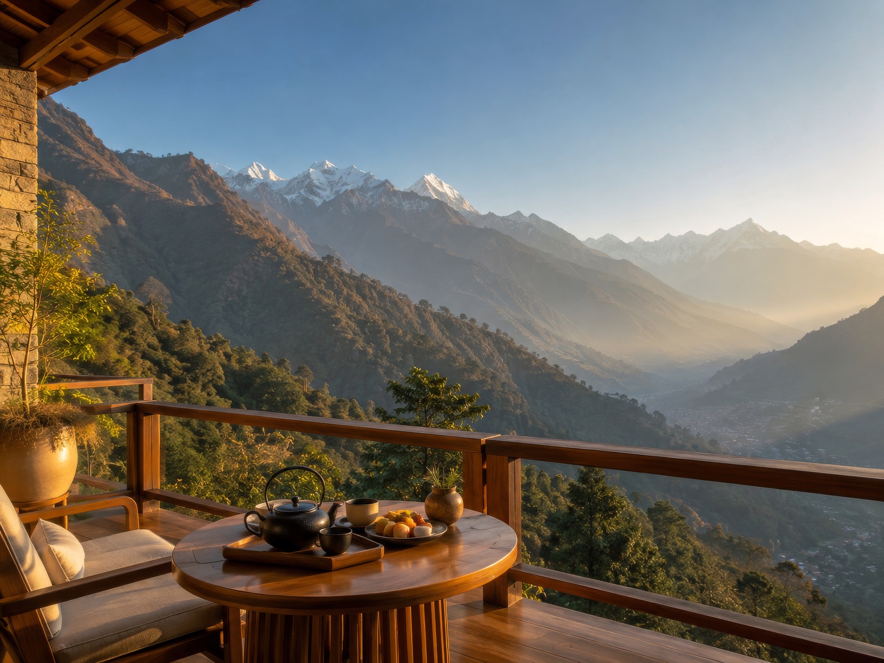 Mountain balcony overlooking a Himalayan valley